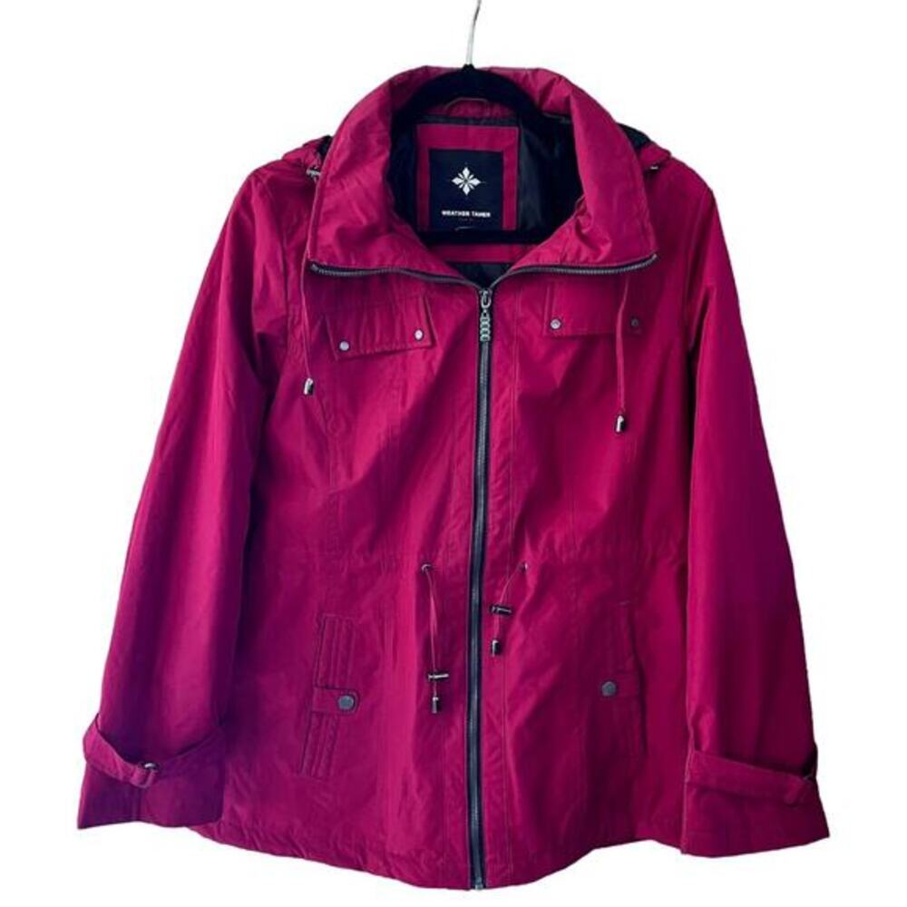 WEATHER‎ TAMER Size L Red Detachable Hood Waterproof Outerwear Jacket  (I-188)